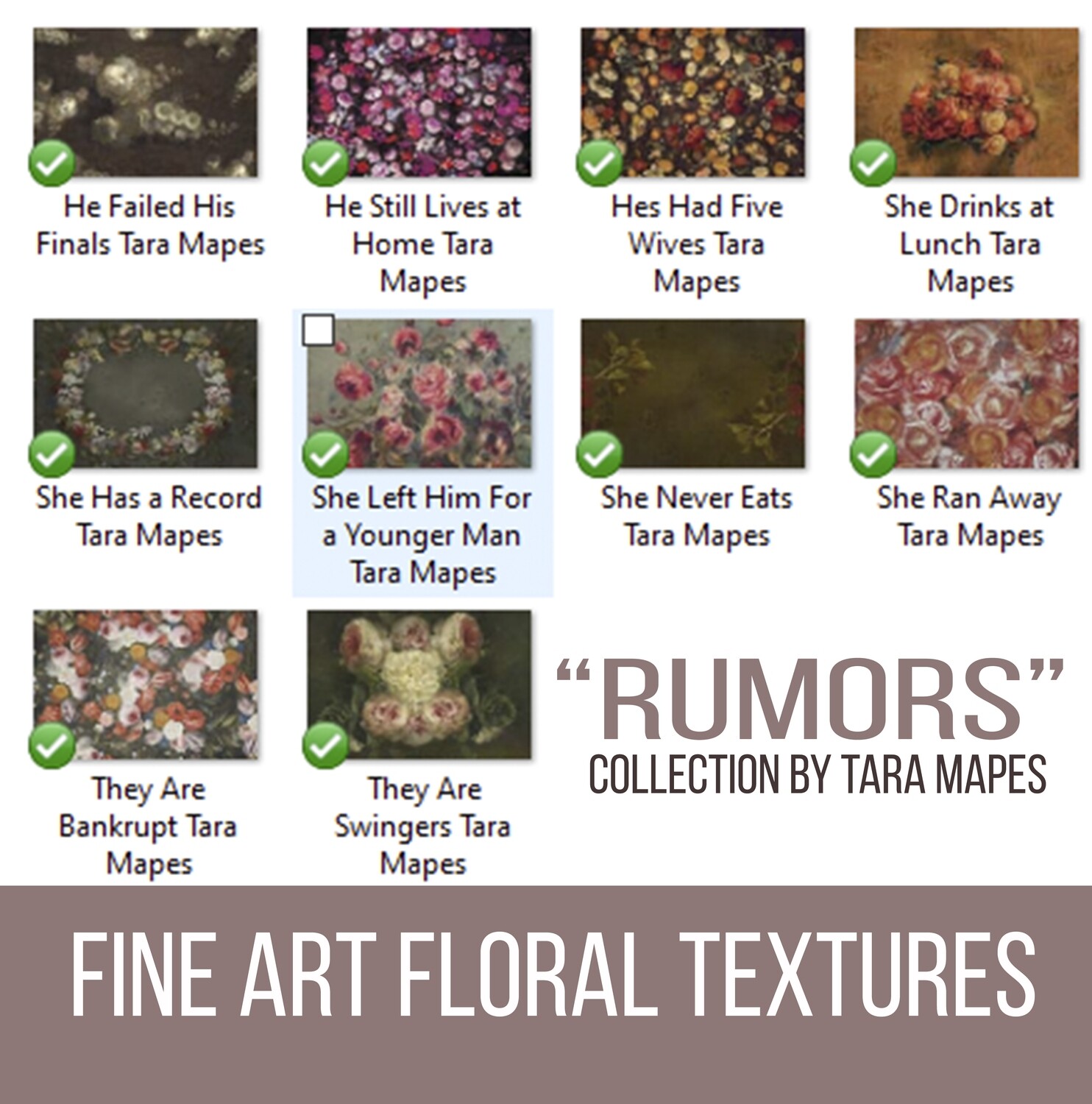 10 Old Masters Floral Textures -Floral Backdrops - Digital Backgrounds - RUMORS Photoshop Overlays by Tara Mapes