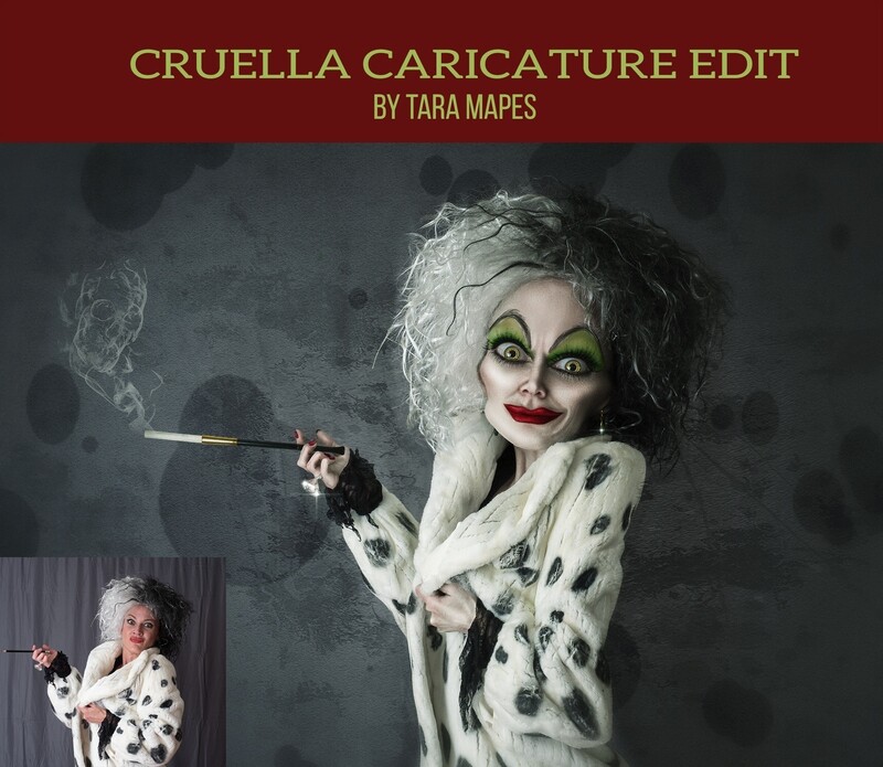 Cruella Caricature Tutorial by Tara Mapes - Photomanipulation and Surreal Editing Tutorial