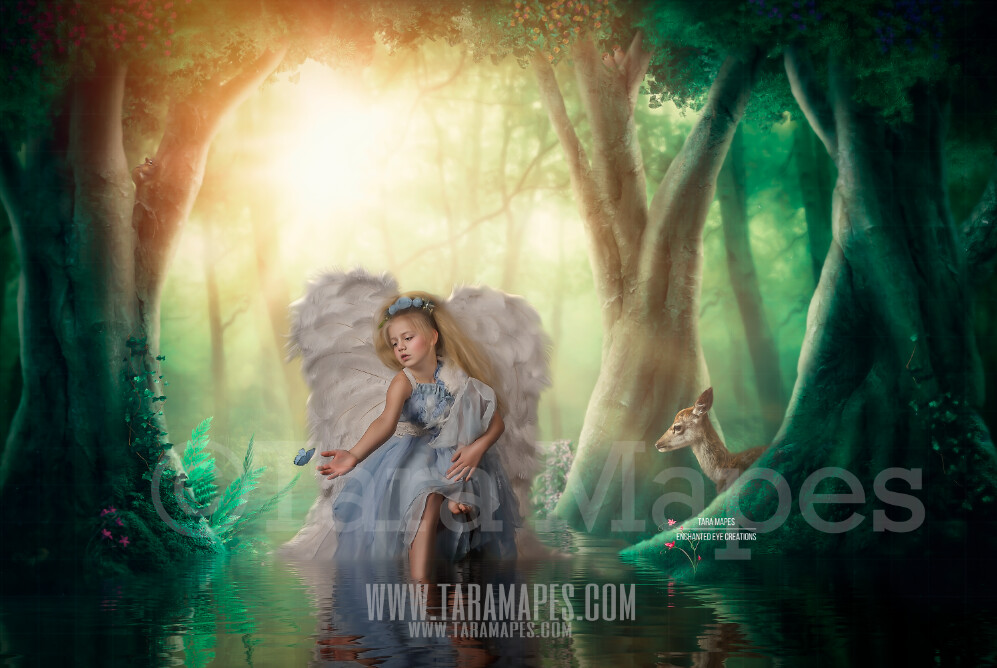 Enchanted Forest - Magic Fairy Trees by Pond - Magical Fairy Photoshop Digital Background / Backdrop