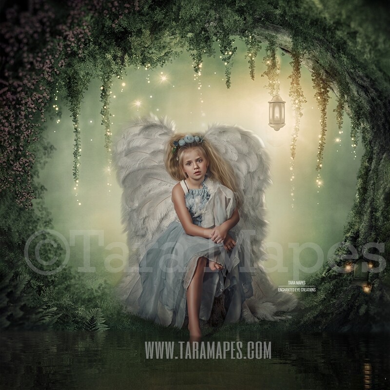 Enchanted Forest - Fairy Tree by Pond - Fairy Arch - Magical Fairy Photoshop Digital Background / Backdrop