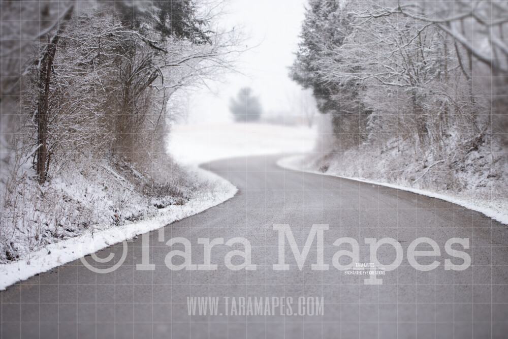 Snowy Street - Winter Path- Snowy Scene Digital Background plus FREE SNOW OVERLAY