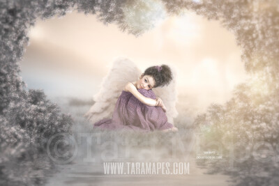Field by Pond Lake - Magic Fairy Field by Pond - Magical Field Sunset Creamy Photoshop Digital Background / Backdrop