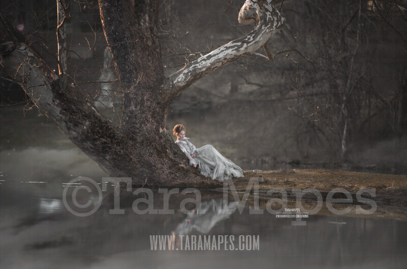 The Wishing Tree - Old Enchanted Tree by Lake - Old Magic Tree by Pond - Digital Background by Tara Mapes