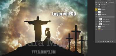 Jesus Silhouettes on Hill - 5 Different Background Options - Easter - Heavenly - Layered PSD  Digital Background Backdrop