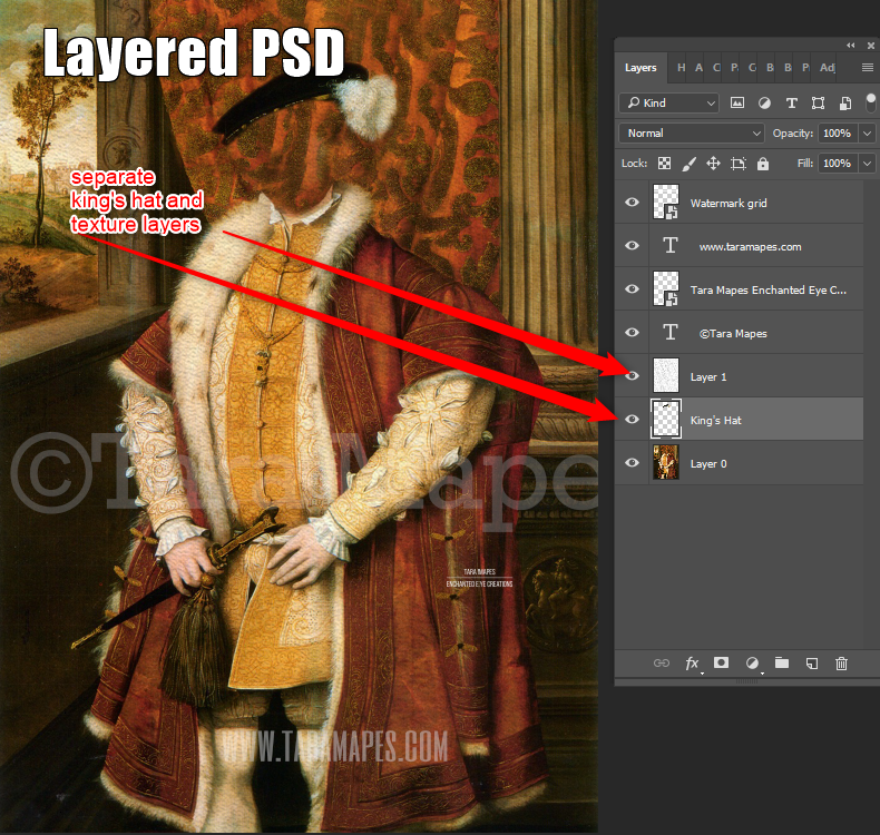Royal Pet Portrait KING Body PSD Template- Pet Painting Portrait Body 1 - Layered PSD  Digital Background Backdrop