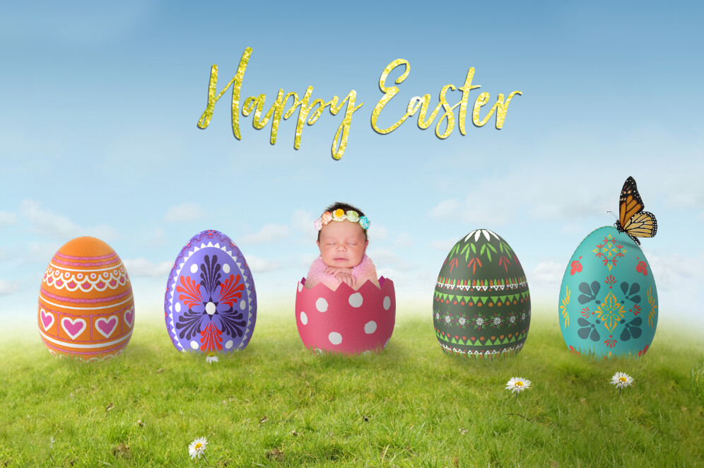 Easter Egg Baby - Eggs on a Hill - Digital Background LAYERED PSD - Newborn Baby Easter Egg