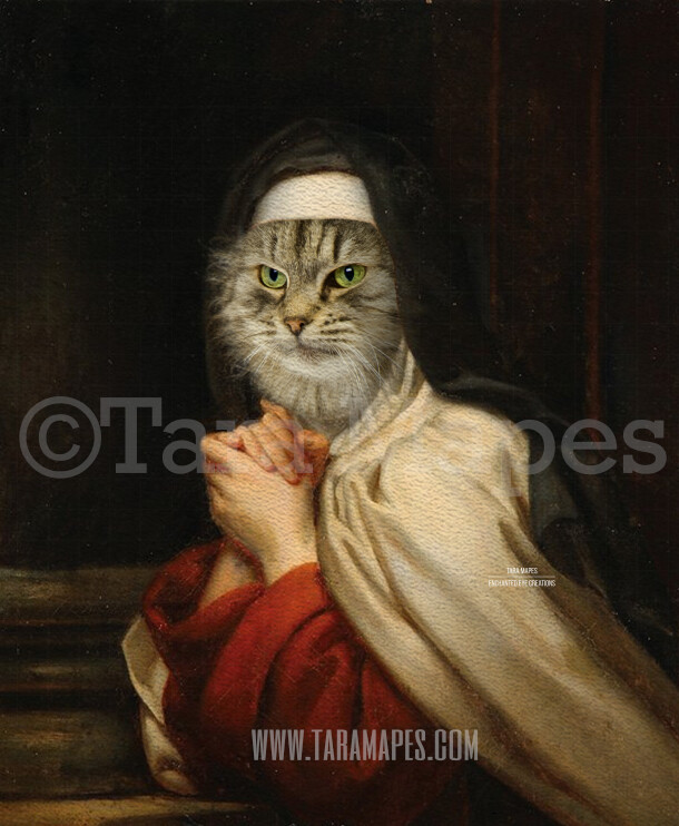 Pet Portrait Female Body PSD Template- Nun Pet Painting Portrait Body 17 - Layered PSD  Digital Background Backdrop