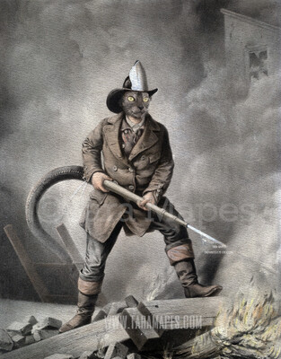 Pet Portrait PSD Template - Pet Painting Portrait Firefighter Fireman Body 45 - Layered PSD Digital Background Backdrop