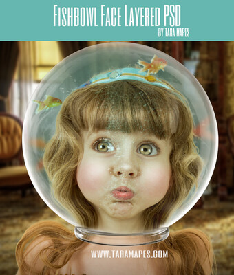 Fishbowl Face Digital Background Layered PSD - Fishbowl - Underwater - Funny Vintage Digital Background Backdrop