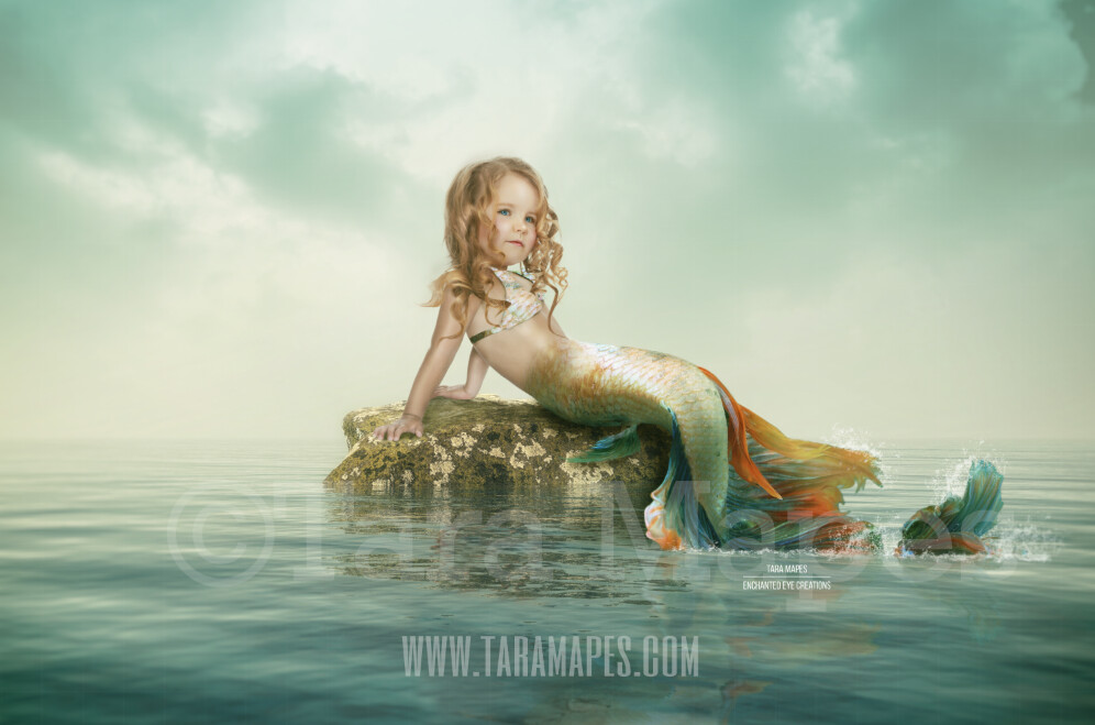 Mermaid Rock in Ocean - Rock in Ocean Layered PSD - Mermaid Scene ...