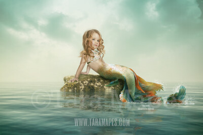 Mermaid Rock in Ocean - Rock in Ocean Layered PSD - Mermaid Scene- Whimsical Mermaid Scene Digital Background