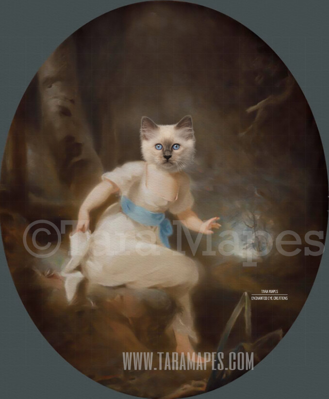 Child Pet Portrait Girl Body PSD Template- Pet Painting Portrait Body 12 - Layered PSD Digital Background Backdrop
