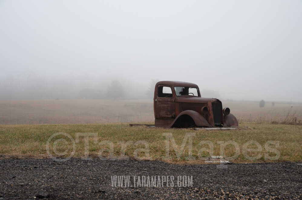 Foggy Truck Digital Background Backdrop