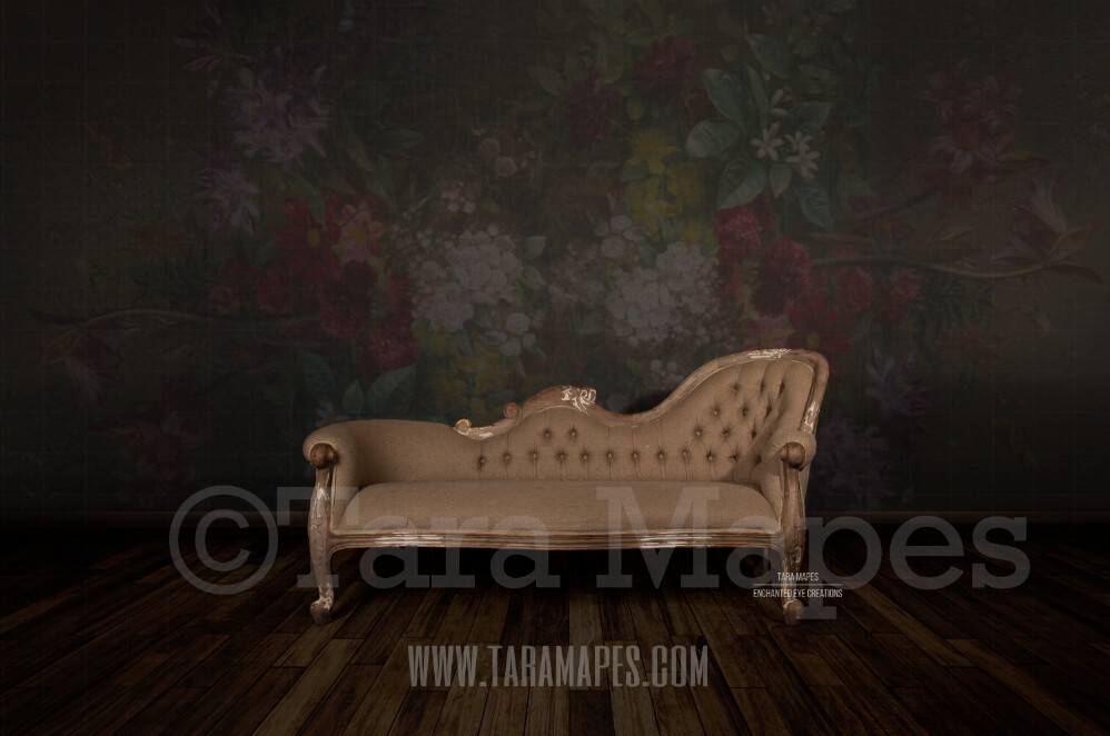 Studio with Chaise / Loveseat Wood Floor and Floral Background Digital Background by Tara Mapes