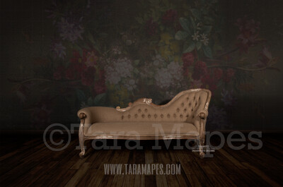 Studio with Chaise / Loveseat Wood Floor and Floral Background Digital Background by Tara Mapes