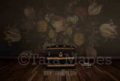 Studio Trunk with Wood Floor and Floral Background Digital Background by Tara Mapes