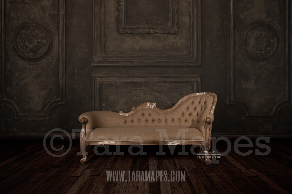Studio Couch Vintage Wall with Wood Floor and Floral Background Digital Background by Tara Mapes