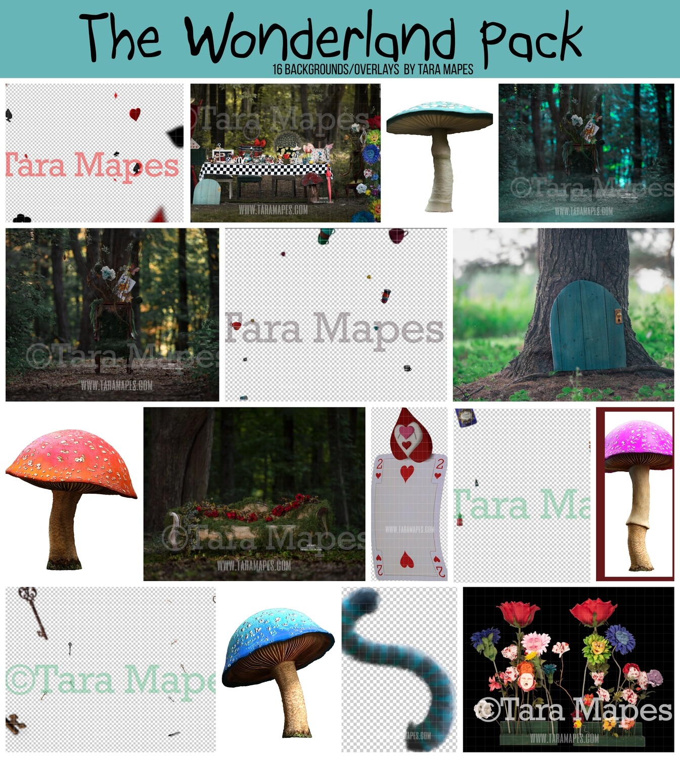 The Wonderland Pack by Tara Mapes - Alice in Wonderland Inspired Digital Backgrounds and Overlays