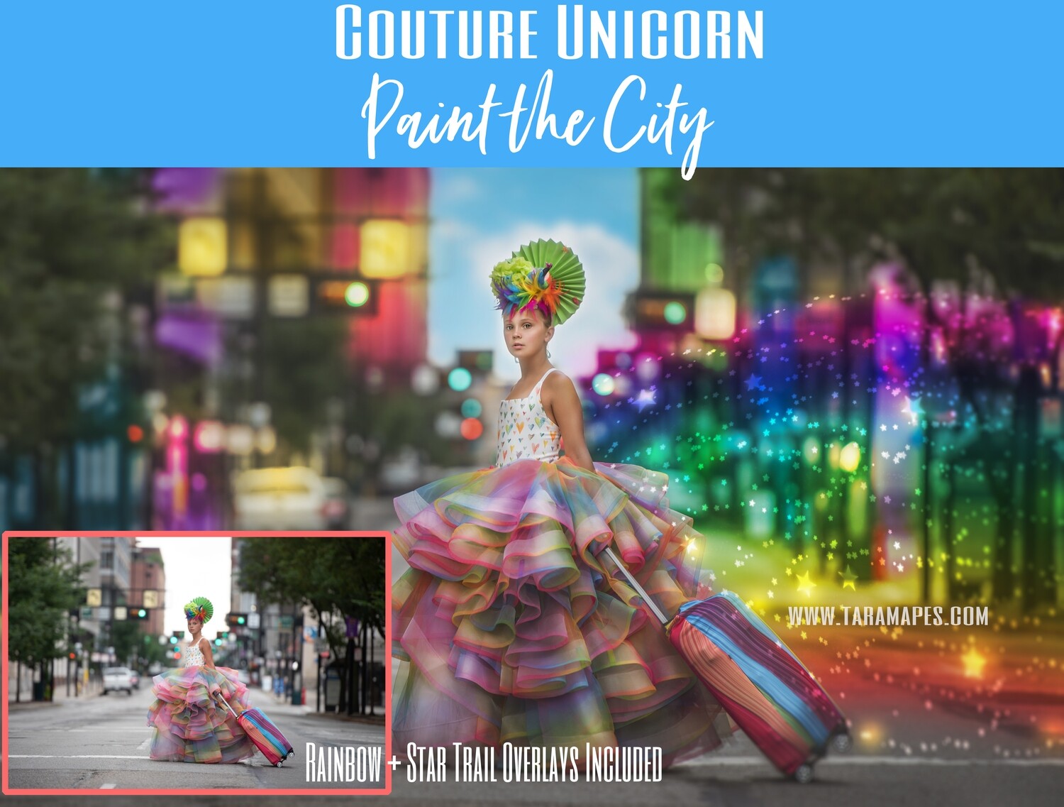 Paint the City Photoshop Tutorial No Actions Needed- Star and Rainbow Overlays Included - Painterly Fine Art Tutorial by Tara Mapes