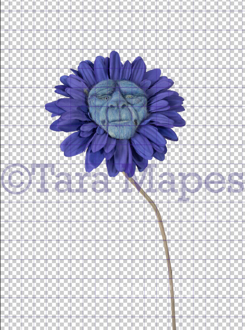 Talking Flower-  Blue Flower with Face- Flower Overlay by Tara Mapes - Alice in Wonderland Inspired PNG - Digital Overlays by Tara Mapes Enchanted Eye Creations