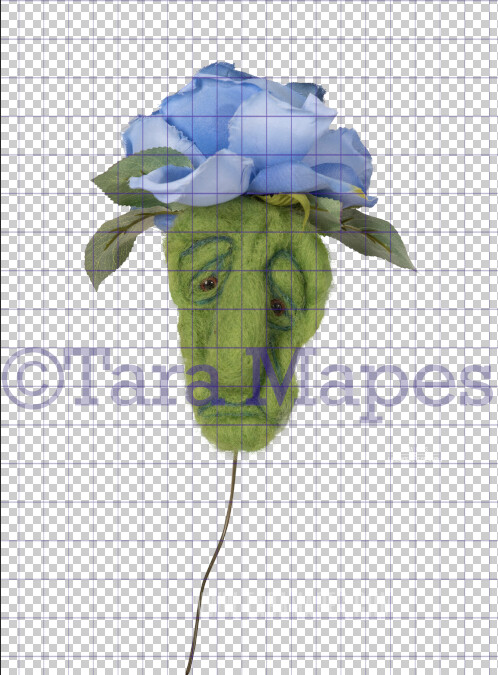 Talking Flower-  Periwinkle Sad Flower with Funny Face- Flower Overlay by Tara Mapes - Alice in Wonderland Inspired PNG - Digital Overlays by Tara Mapes Enchanted Eye Creations