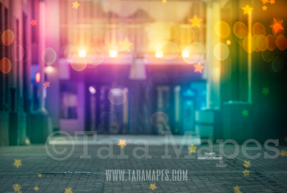 Colorful Alley in City Digital Background Backdrop - Paint the City - Star Overlay Included - City Alley for Portraits Digital Background