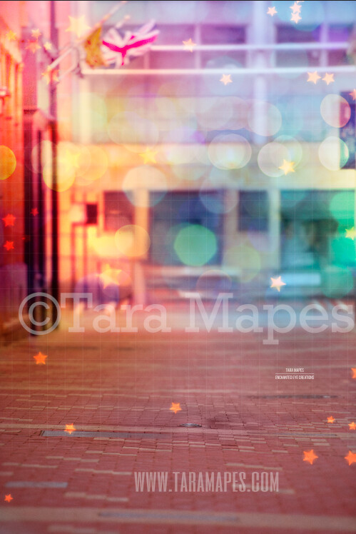 Colorful Alley (ver2) in City Digital Background Backdrop - Paint the City - Star Overlay Included - City Alley for Portraits Digital Background