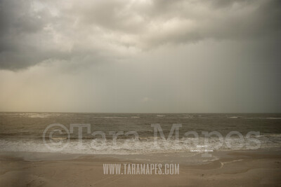 Beach Scene 11  - Stormy Beach Cape Bay - Ocean Pier - Pastel Beach Scene - Digital Background Backdrop