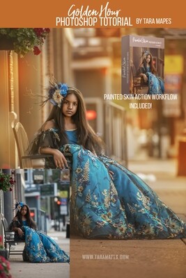 Golden Hour - Painterly Photoshop Tutorial - PAINTED SKIN ACTION SET INCLUDED- Fine Art Tutorial by Tara Mapes