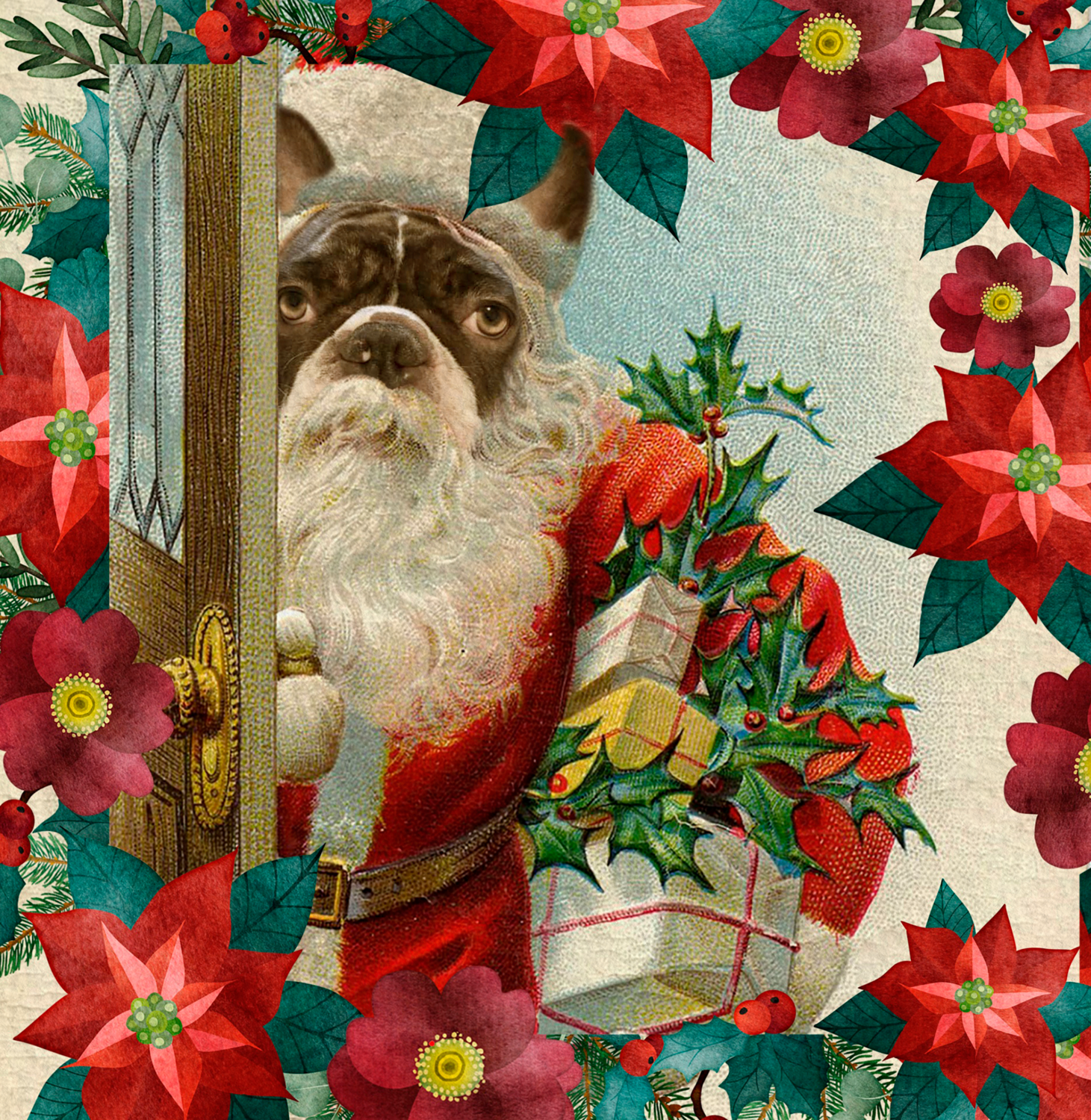 Christmas Santa Pet Portrait PSD Template- Pet Painting Portrait SANTA Body 3  - Layered PSD Digital Background Backdrop