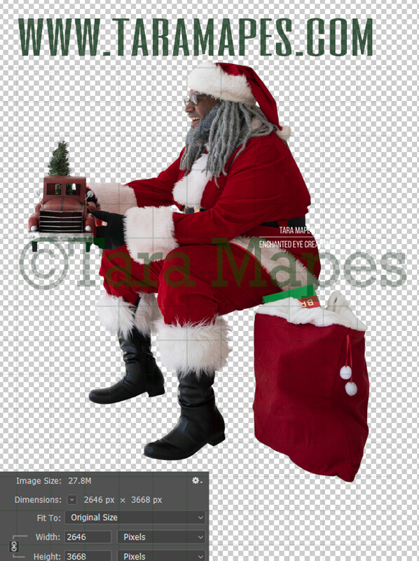 Black Santa Overlay PNG - African American Santa Overlay - Santa with Giving Red Truck Clip Art - Santa Cut Out  - Christmas Overlay - Santa PNG - Christmas Overlay