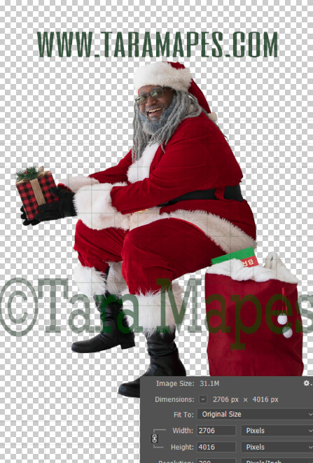 Black Santa Overlay PNG - African American Santa Overlay - Santa with Gift Clip Art - Santa Cut Out  - Christmas Overlay - Santa PNG - Christmas Overlay