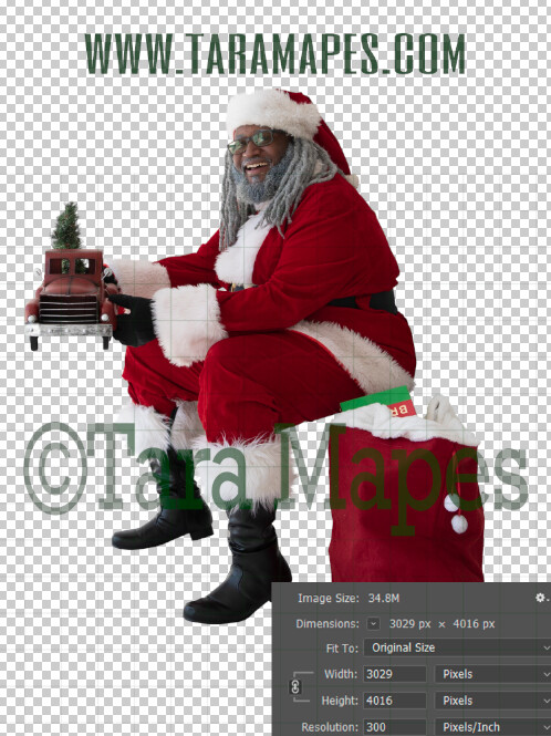 Black Santa Overlay PNG - African American Santa Overlay - Santa with Giving Red Truck Clip Art - Santa Cut Out  - Christmas Overlay - Santa PNG - Christmas Overlay