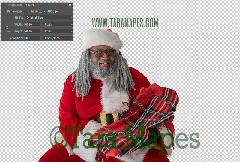 Black SantaOverlay PNG - African American Santa Overlay - Santa with Gift Clip Art - Santa Cut Out  - Christmas Overlay - Santa PNG - Christmas Overlay