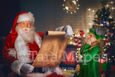 Santa with Big Scroll - Naught or Nice List - Christmas Holiday Digital Background Backdrop