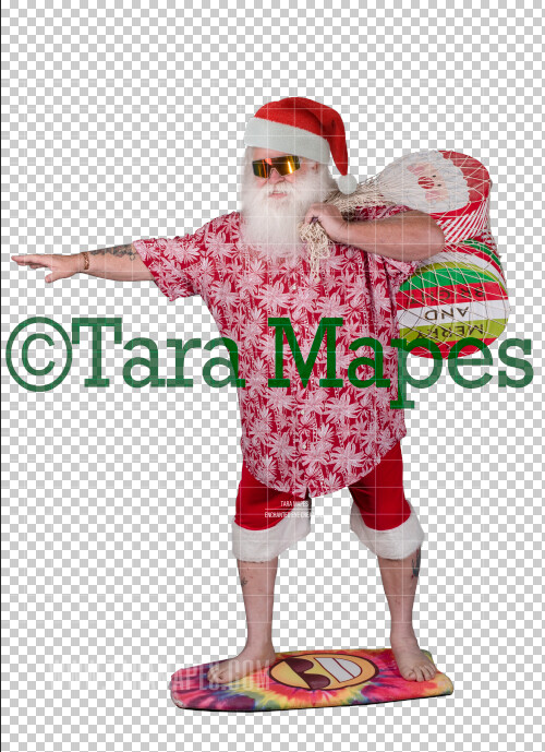 Beach Santa in Hat and Shorts Overlay PNG - Santa Surfing Overlay - Santa Clip Art - Santa Cut Out  - Christmas Overlay - Santa PNG - Christmas Overlay