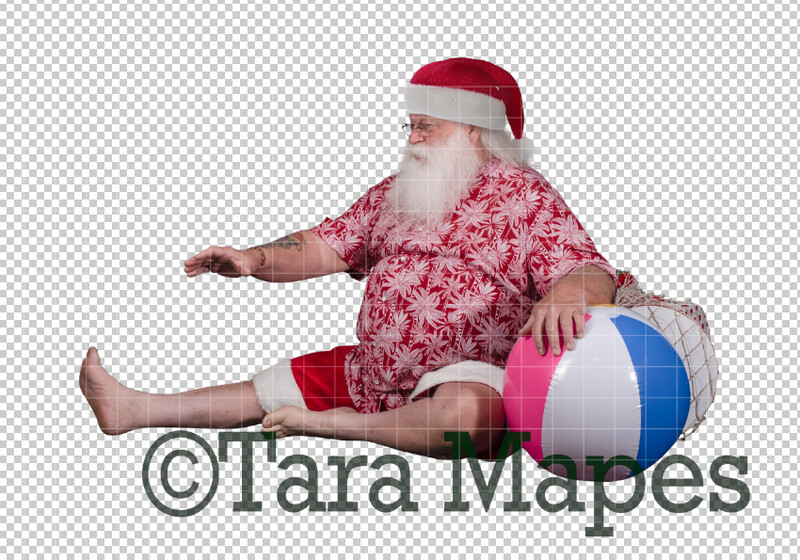 Beach Santa in Hat and Shorts Overlay PNG - Santa Surfing Overlay - Santa Clip Art - Santa Cut Out  - Christmas Overlay - Santa PNG - Christmas Overlay