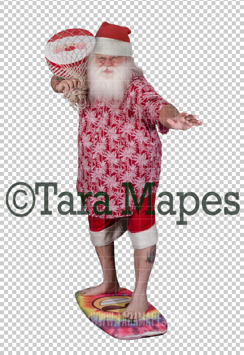 Beach Santa in Hat and Shorts Overlay PNG - Santa Surfing Overlay - Santa Clip Art - Santa Cut Out  - Christmas Overlay - Santa PNG - Christmas Overlay