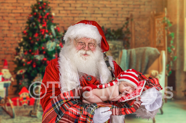 Santa With Arms Posed for Newborn - Santa Newborn Scene - Cozy Christmas Holiday Digital Background Backdrop