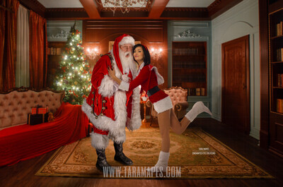Kissing Santa Claus - Santa Claus Kiss - Funny Fun - Cozy Christmas Holiday Digital Background Backdrop