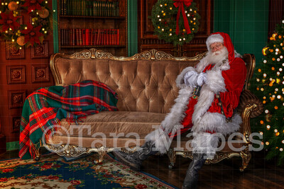 Santa Sleeping on Couch- Santa Vintage Room Fell Asleep- Cozy Christmas Holiday Digital Background Backdrop