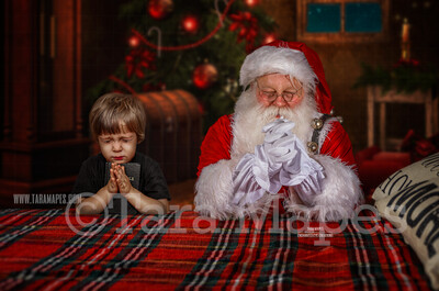 Santa Praying on Bed- Christmas Night Prayer- Cozy Christmas Holiday Digital Background Backdrop