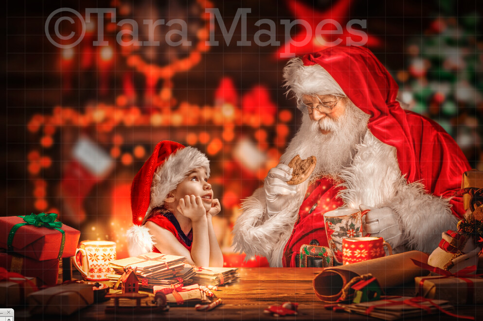 Santa's Workshop - Santa's Desk - LAYERED PSD! Santas Work Shop - Santa Letters - Holiday Christmas Digital Background / Backdrop