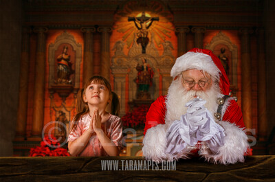 Santa Praying in Church - Christmas Night Prayer- Cozy Christmas Holiday Digital Background Backdrop