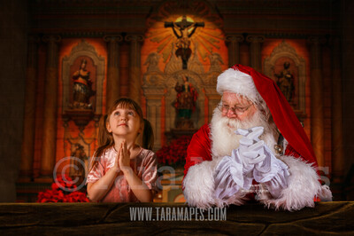 Santa Praying in Church 2 - Christmas Night Prayer- Cozy Christmas Holiday Digital Background Backdrop