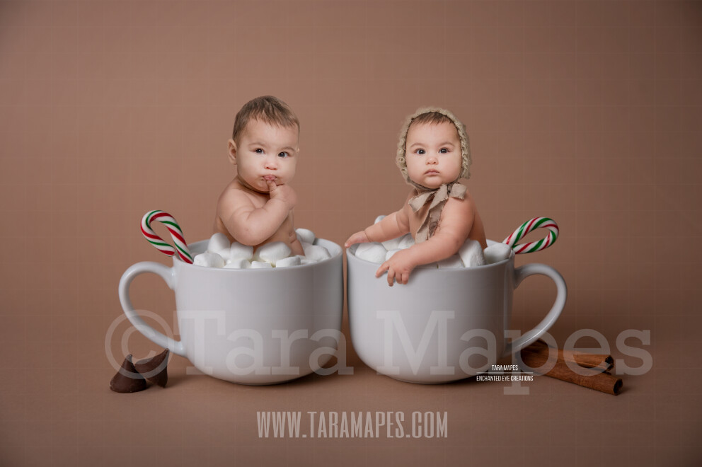 Christmas Mugs with Marshmallows - Twin Mugs - Two Cups of Hot Chocolate - Hot Cocoa Mug for Baby Scene