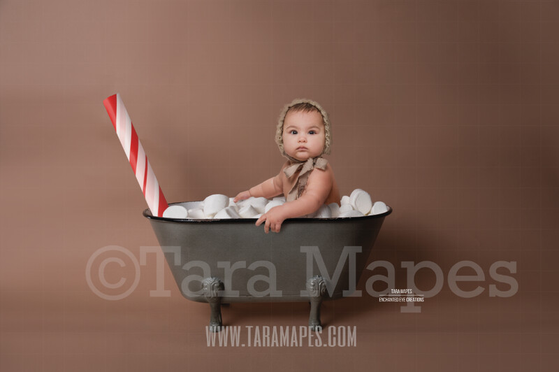 Hot Chocolate Tub with Marshmallows and Peppermint Stick - Mug Tub of Hot Chocolate - Hot Cocoa Mug for Baby Scene