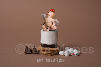 Christmas Treats - Marshmallows and Chocolate  - Candy Scene Christmas Holiday Digital Background