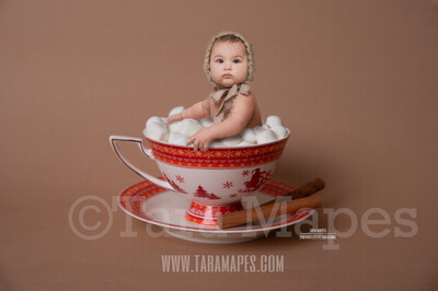 Hot Chocolate Bath Christmas Mug with Marshmallows - Red Cup of Hot Chocolate - Hot Cocoa Mug for Baby Scene