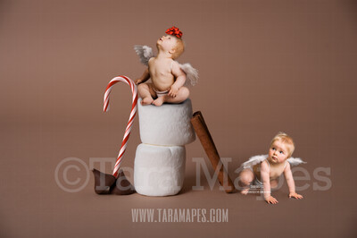 Christmas Treats - Marshmallows and Chocolate  - Candy Scene Christmas Holiday Digital Background